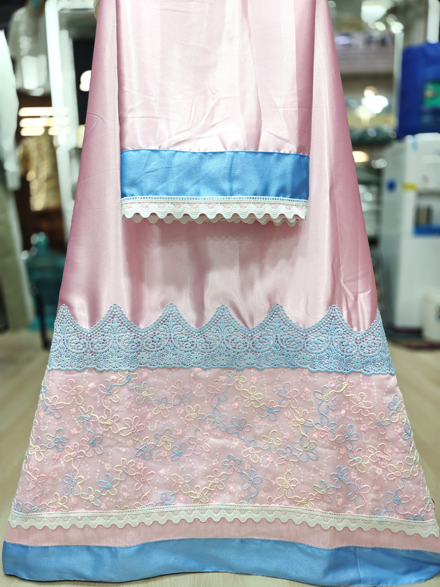 Baby Pink Satin Embroidered Lace Rida Baby Pink Satin Embroidered Lace Rida